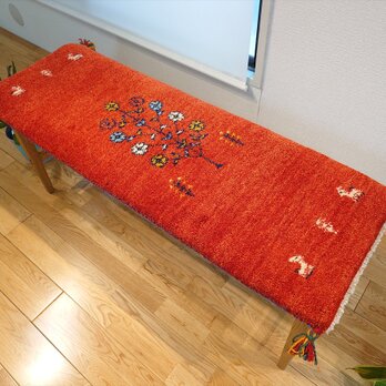 ペルシャ　ギャッベ ミニランナー　ラグ　116x40cm  茜色　花　ヤギ　羊　RJ15181