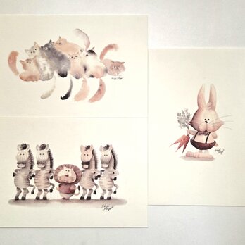 可愛い動物のポストカード３枚セット