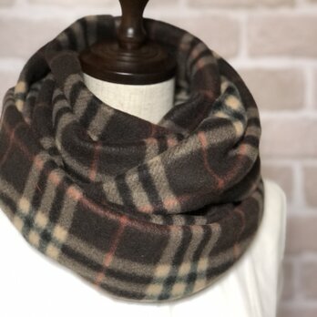 ボリュームたっぷり❣️フリースのあったかスヌード❤️焦茶×ベージュタータンチェック（一点ものです）