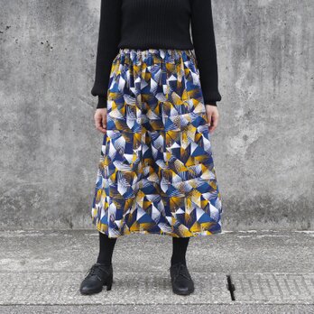 【受注制作】アフリカ布のギャザースカート（ ファーンパターン ）アフリカンプリント アフリカンファブリック