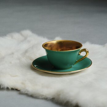 【Limoges】フランス製 / ヴィンテージ / デミタスカップ＆ソーサー/ エメラルド＆ゴールド