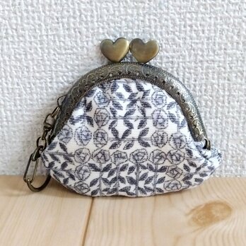 リバティ　がま口ミニポーチ　コインケース　キーホルダー　8.5cmハート口金　アクセサリーケース　スリーピング　グレー　574