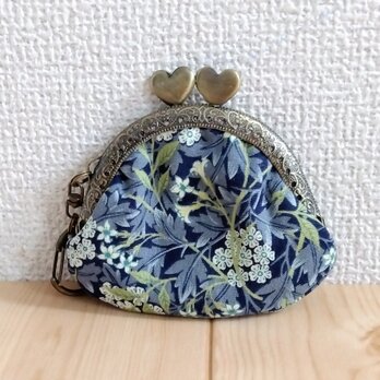 ウィリアムモリス　がま口ミニポーチ　コインケース　8.5cmハート口金　アクセサリーケース　ジャスミン　ネイビー　576