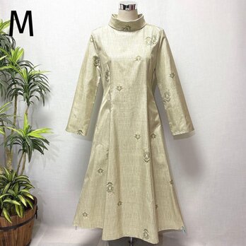 着物リメイク　大島紬花柄ワンピース　2WAY ロング　細見せ　プリンセスライン　Aライン　正絹