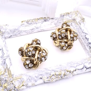 【フランス買付】 クリスタル × ゴールドノット イヤリング＊Vintage Knot Sparkle 1980s