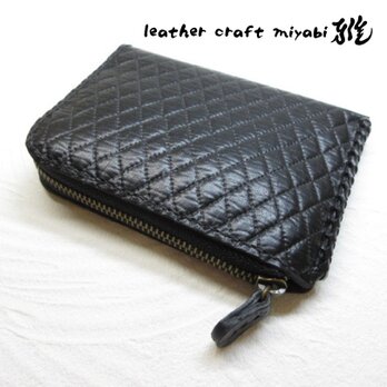 SALE開始～   しっかり収納♪《牛革》Ｌ字ファスナー・コインケース・型押しダイヤモンドステッチ・0476