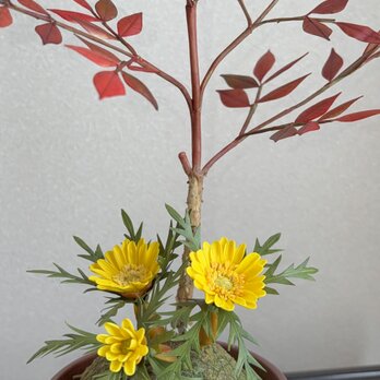 粘土の花　南天と福寿草