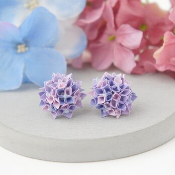 イヤリング 「 雨上がりの紫陽花 しっとり紫 」 紫 紫色 紫陽花 あじさい 夏 浴衣 つまみ細工 痛くないイヤリング