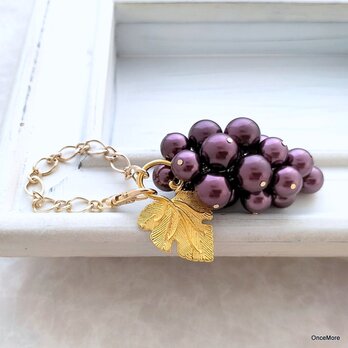 葡萄のバッグチャーム（リーフマンテル／ボルドー）GLD