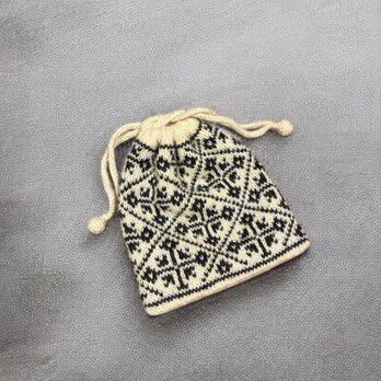 北欧柄手編み巾着/シェットランドウール