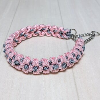 パラコード首輪　ハーフチョークチェーンタイプ　花柄　大型犬用　お揃いのリードと共に