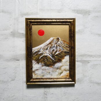油絵  ミニ絵画【金色の霊峰】