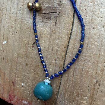 ＊ひとつぶネックレス＠アフリカの再生玉＋ジャワシードビーズ＋エチオピアメタルスペーサー＋タイチェンマイ鈴＋真鍮ビーズなど