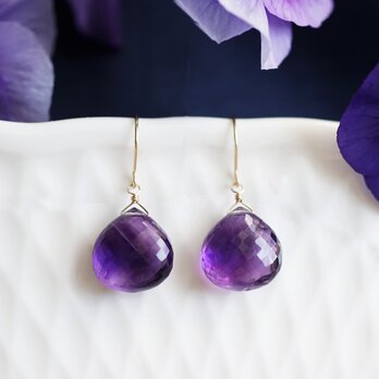 大粒・極上発色★アメジストのマロン・サージカルステンレスピアス　～花紫（はなむらさき）