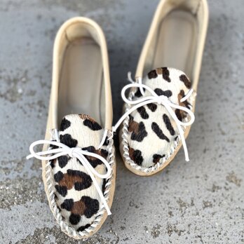 ハンドメイド モカシン/ベージュ×レオパード・柔らかい・通年対応