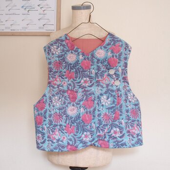 COTTON リバーシブルキルトはんてんベスト *ブルー×ピンク* size FREE