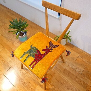 ペルシャ　ギャッベ　ミニマット　横37x38.5㎝　鹿　黄金色　T8488