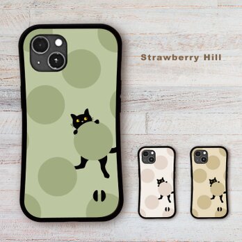 グリップケース 黒猫 ドット柄   耐衝撃 iPhoneケース