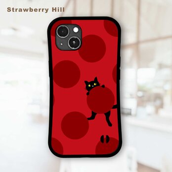 グリップケース 黒猫 ドット柄 耐衝撃 iPhoneケース