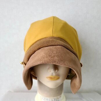 魅せる帽子☆リバーシブルが嬉しい♪ウールニットと刺繍柄のクロッシュ～キャメル&グリーン、キャメル