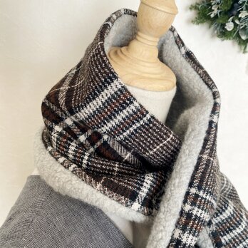 ＊ティペットマフラー＊ウールチェック×ボア/ミニマフラー