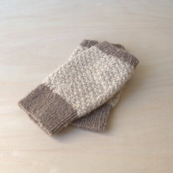 手紡ぎ・手編み ハンドウォーマー・ナチュラル×アイボリー