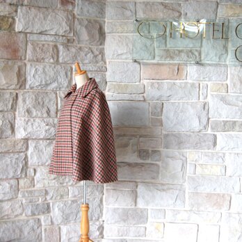 【エレガントケープコート】 ロンドンの名探偵 ブラウン系千鳥格子　背ヨーク付き　アンティークゴールドフラットボタン