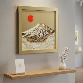 油絵 ミニ絵画【旭日黄金富士】