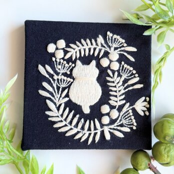 北欧風ことりと草花の刺繍パネル(hokuo）#430