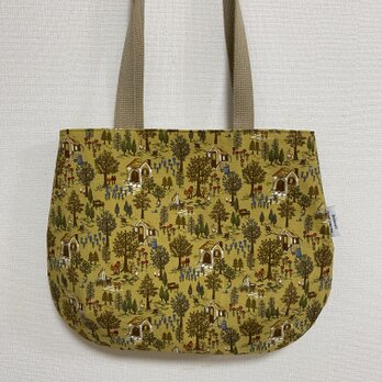 A 4対応　ラウンドトートバッグ　細畝コーディロイ　森の風景