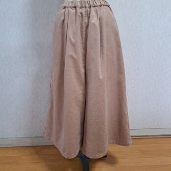 コーデュロイ　ガウチョパンツ【裏地付き】フレアーパンツ　ベージュ　コットン　綿　フリー