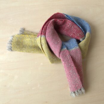 ホームスパン・プチマフラー　　グレーでカラフル