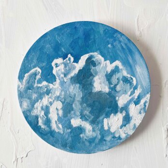 直径25㎝「空　その４」油彩・絵画・原画・丸形・アートパネル　