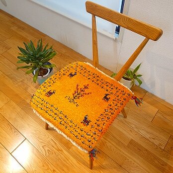 ペルシャ　ギャッベ　ミニマット　横41.5x39cm　 生命の木　黄金色　ヤギ　T9433G