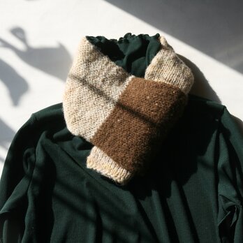 ふっくら極暖！ホームスパン手紡ぎニットマフラー【マロン】