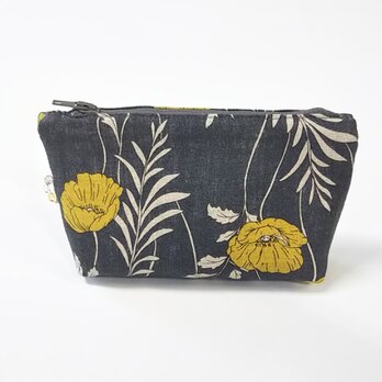 小さなポーチ ポピー チャコール×イエロー