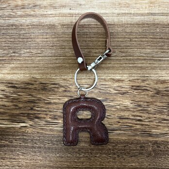 姫路レザーアルファベットぷっくりキーホルダー◆焦げ茶　R　チャーム　バックチャーム　イニシャルキーホルダー