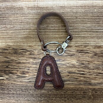 姫路レザーアルファベットぷっくりキーホルダー◆焦げ茶　A　チャーム　バックチャーム　イニシャルキーホルダーのコピー