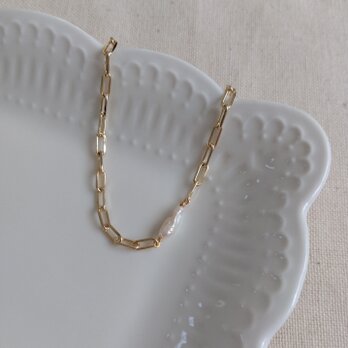 14kgf １粒淡水ケシパールの小判チェーンブレスレット