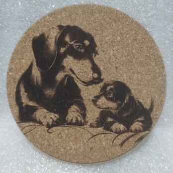 コースター　ダックスフンドの親子