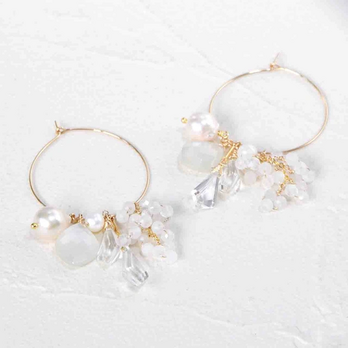 ［White Christmas］ホワイトムーンストーン×アコヤパール フープピアス（着せ替え）