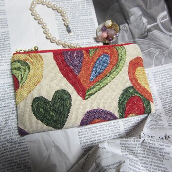 オランダ生地　ハートの愛いっぱいポーチ(MS)バレンタインコスメいれ　　鍵入れ　カード入れ