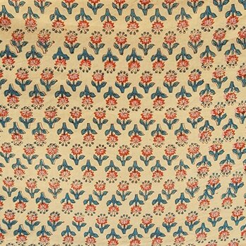 インド ブロックプリント生地 [50cm単位切売] サンガネリ エスニックフラワー ベージュ地 SA 花 IF0420