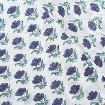 インド ブロックプリント生地 [50cm単位切売]サンガネリ ダークブルーフラワー on ホワイト 花SA IF0426
