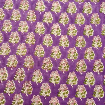 インド ブロックプリント生地 [50cm単位切売]ピンクフラワーXパープル地 木の実 ベリー SA IF0419
