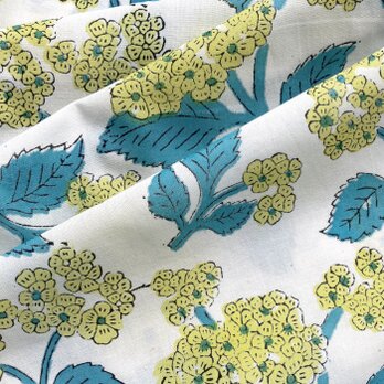 インド ブロックプリント生地 [50cm単位切売] サンガネリ イエロー ランタナ フラワー 花 SA IF0422