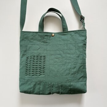 小さな布たちのツーウェイバッグ　ダークブルーグリーン