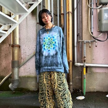 タイダイ スウェット トレーナー ブラック×グレー 曼荼羅染め XXLサイズ Hippies Dye最新作　 HD25-16