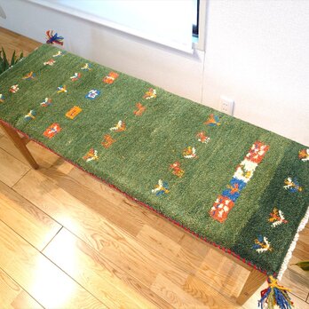 ペルシャ　ギャッベ ミニランナー　ラグ　115x40cm 緑色　生命の木　ヤギ　羊　パネル　RD7795