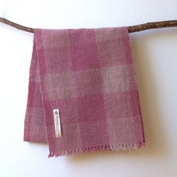 ホームスパンマフラー　ピンクMIXチェック